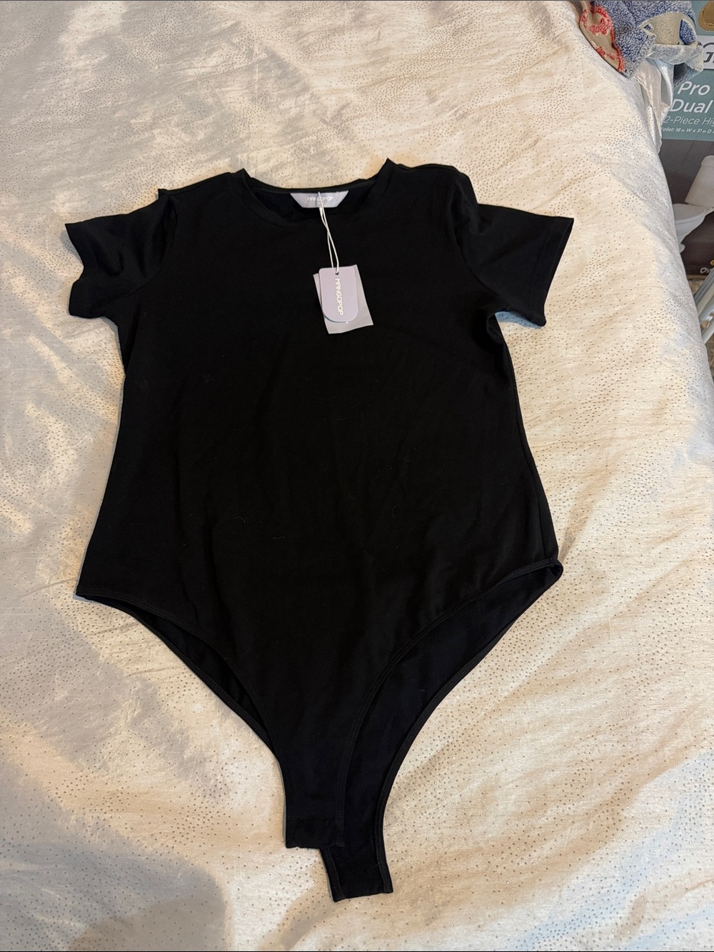 Mango pop Black Short Sleeve One-Piece Bodysuit for women size L